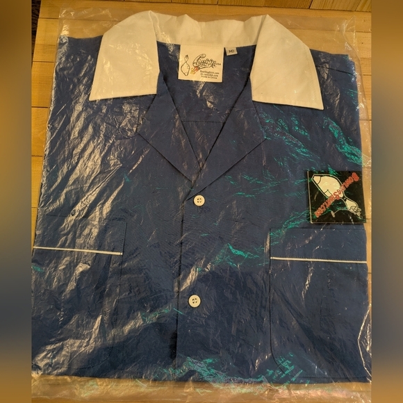 Cruising Bowling Blue and White Men's Shirt Nwt - Picture 1 of 7